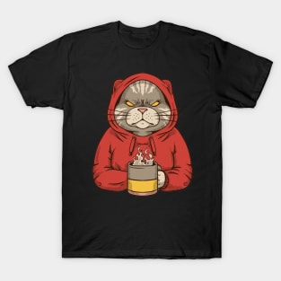 Angry cat with hoodie and coffee T-Shirt
